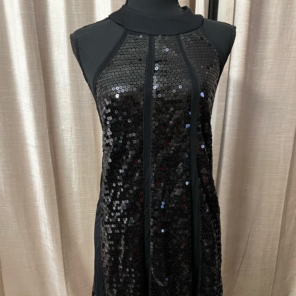INC Cotton Knit and Sequin black short dress size S